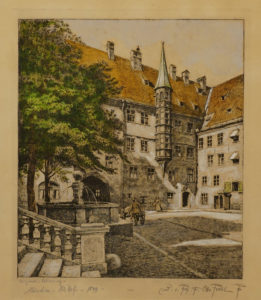 Alter Hof München, mit Figurenstaffage, datiert 1899