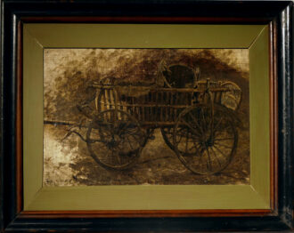 Bild Heuwagen mit Korb und Deichsel, Fritz van der Venne (1873-1936), Öl auf Leinwand, auf Holz aufgezogen, Rahmen konkav-konvex geschweift und ebonisiert
